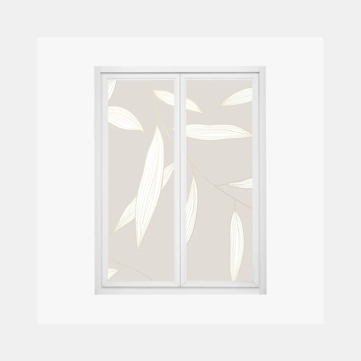 Adesivo per finestra motivo foglie dorate su sfondo beige • Wallissimo®
