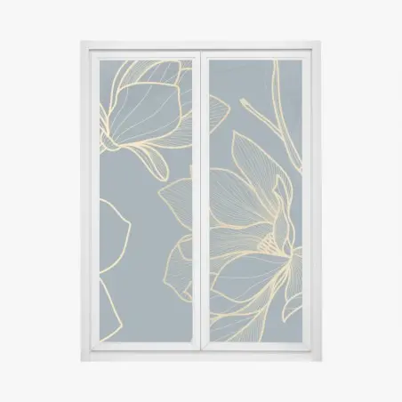 Adesivo per finestra elegante motivo floreale dorato su sfondo blu petrolio • Wallissimo®