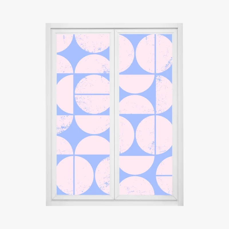 Adesivo per finestra motivo geometrico rosa e blu con effetto vintage