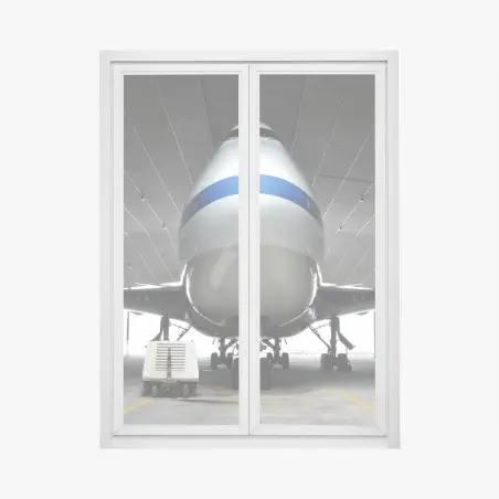 Adesivo per finestra maestoso aereo in hangar vista frontale • Wallissimo®