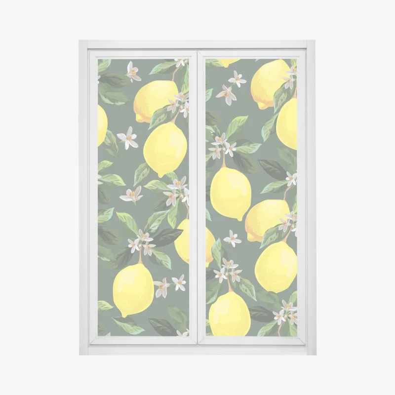 Adesivo per finestra stampa limoni e fiori su sfondo verde scuro