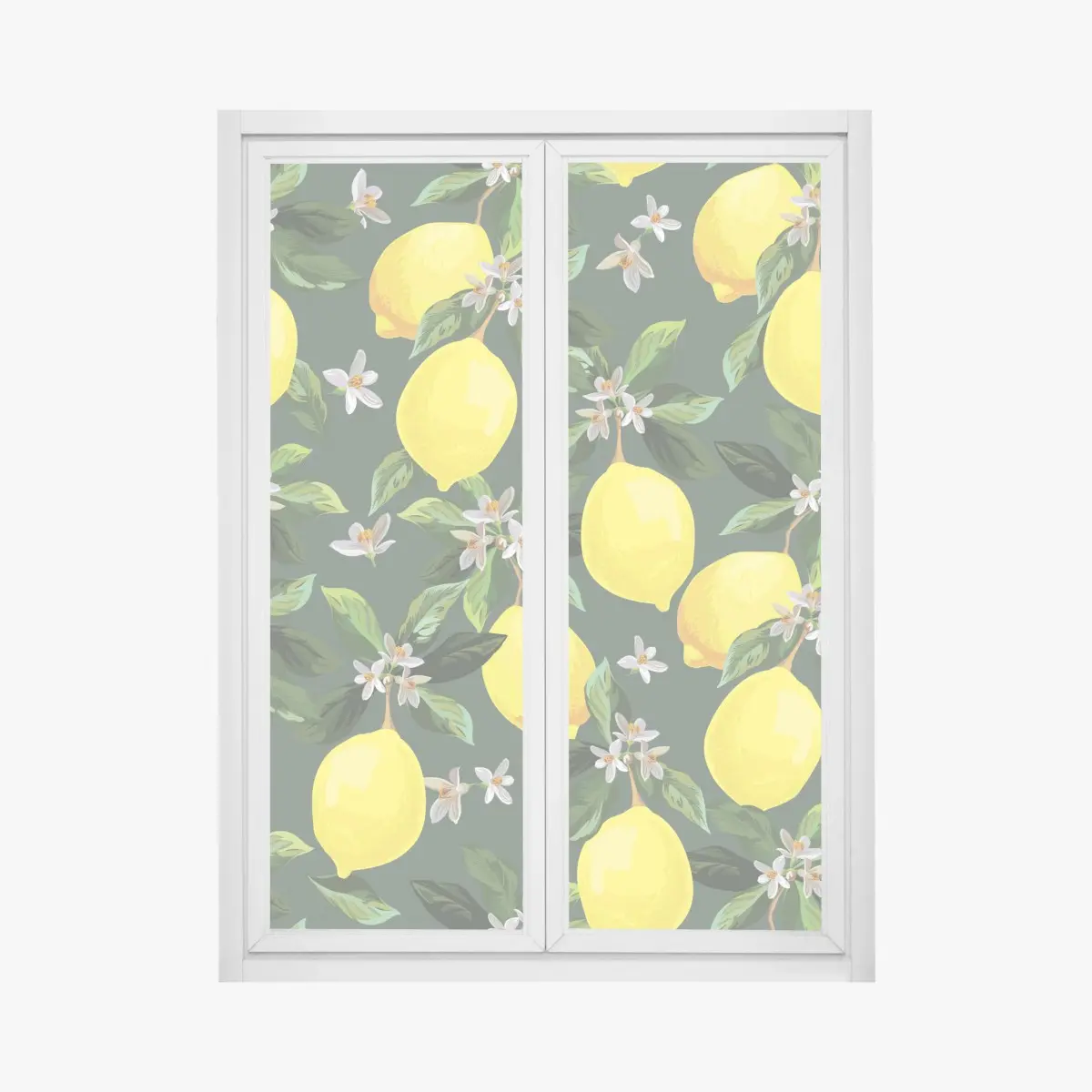 Adesivo per finestra stampa limoni e fiori su sfondo verde scuro • Wallissimo®