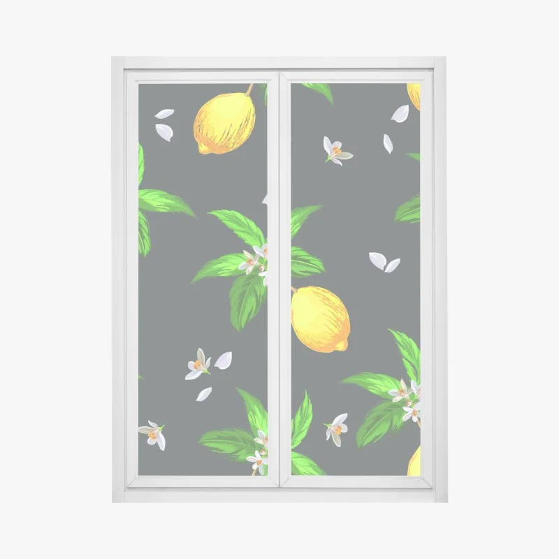 Adesivo per finestra motivo di limoni e fiori su sfondo scuro