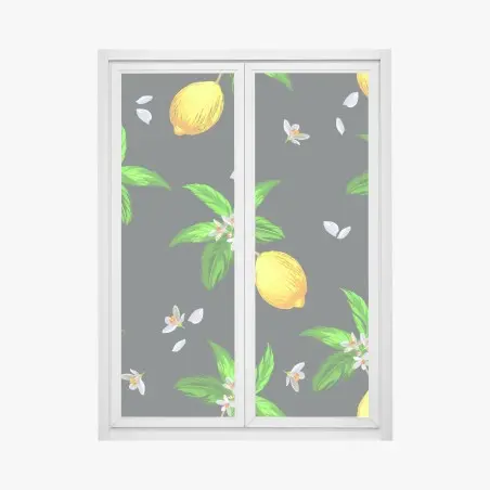 Adesivo per finestra motivo di limoni e fiori su sfondo scuro • Wallissimo®