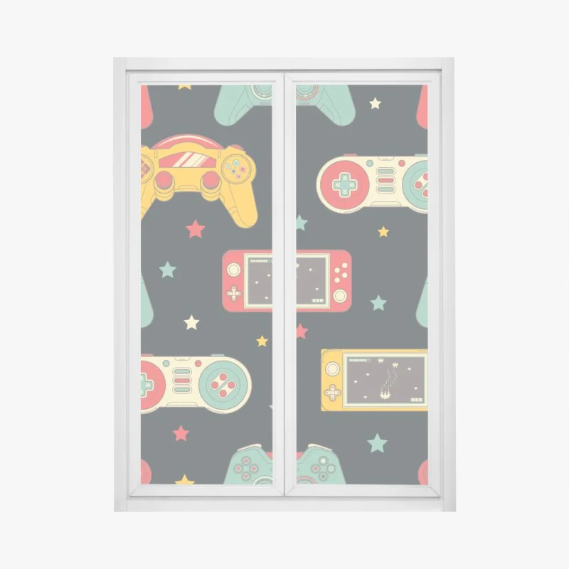 Adesivo per finestra motivo giochi retrò con controller colorati