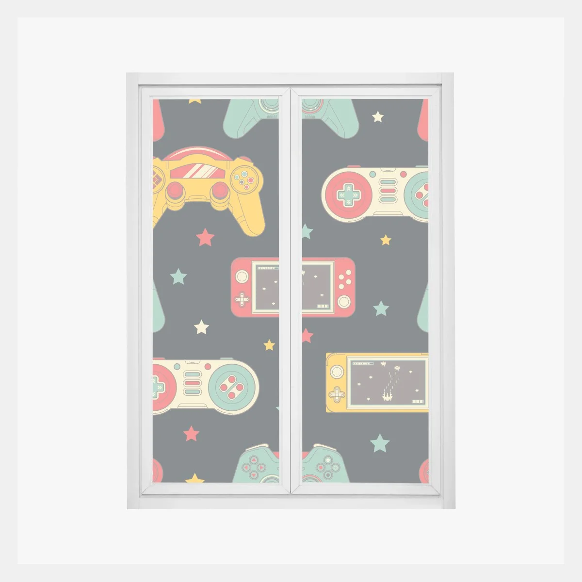 Adesivo per finestra motivo giochi retrò con controller colorati • Wallissimo® Adesivo per finestra motivo giochi retrò con controller colorati • Wallissimo®