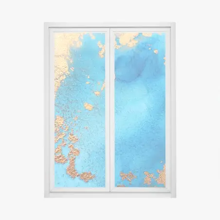 Adesivo per finestra onda astratta in blu e oro • Wallissimo®