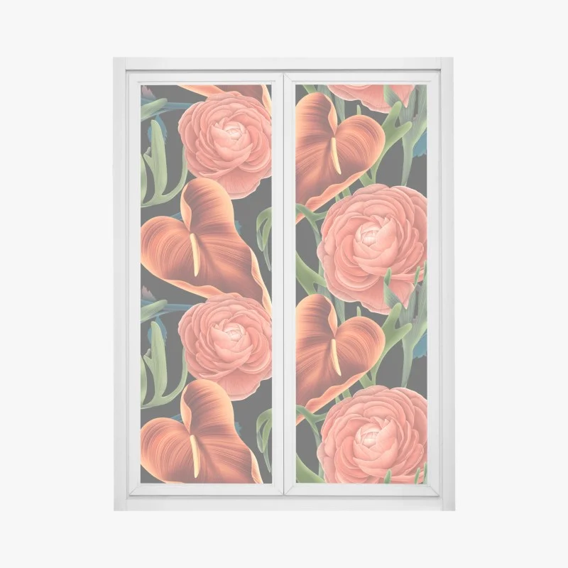 Adesivo per finestra bouquet floreale su sfondo nero