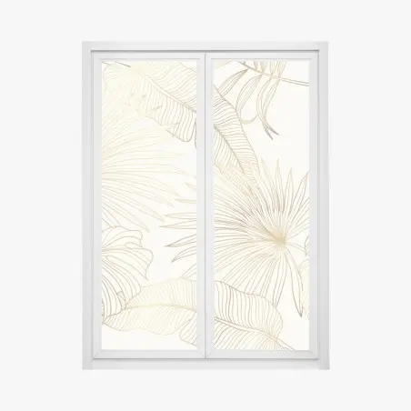 Adesivo per finestra fogliame tropicale dorato su fondo crema • Wallissimo®