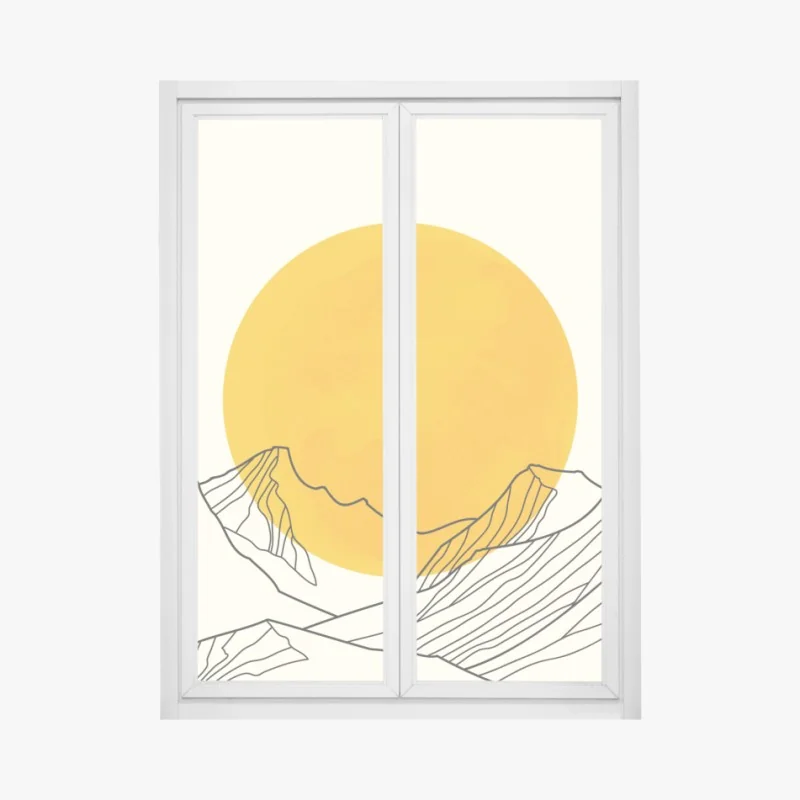 Adesivo per finestra tramonto dorato sulle montagne minimaliste