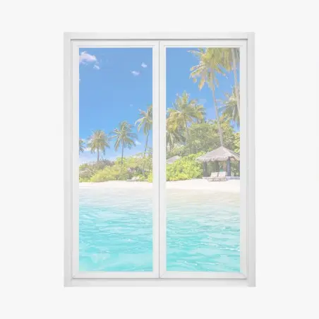 Adesivo per finestra paradiso tropicale con palme e mare turchese • Wallissimo®