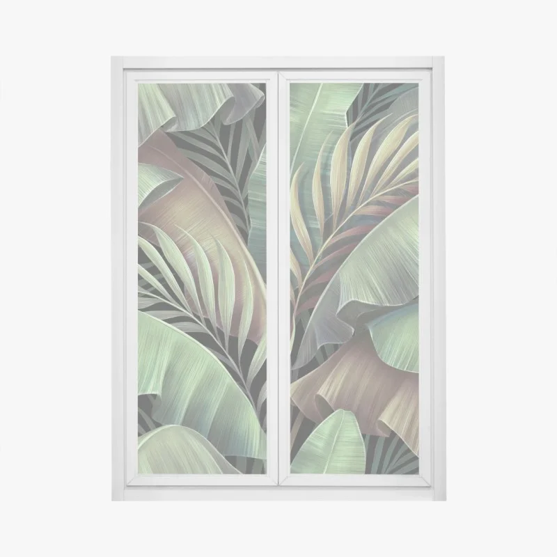 Adesivo per finestra elegante motivo di foglie tropicali verde smeraldo