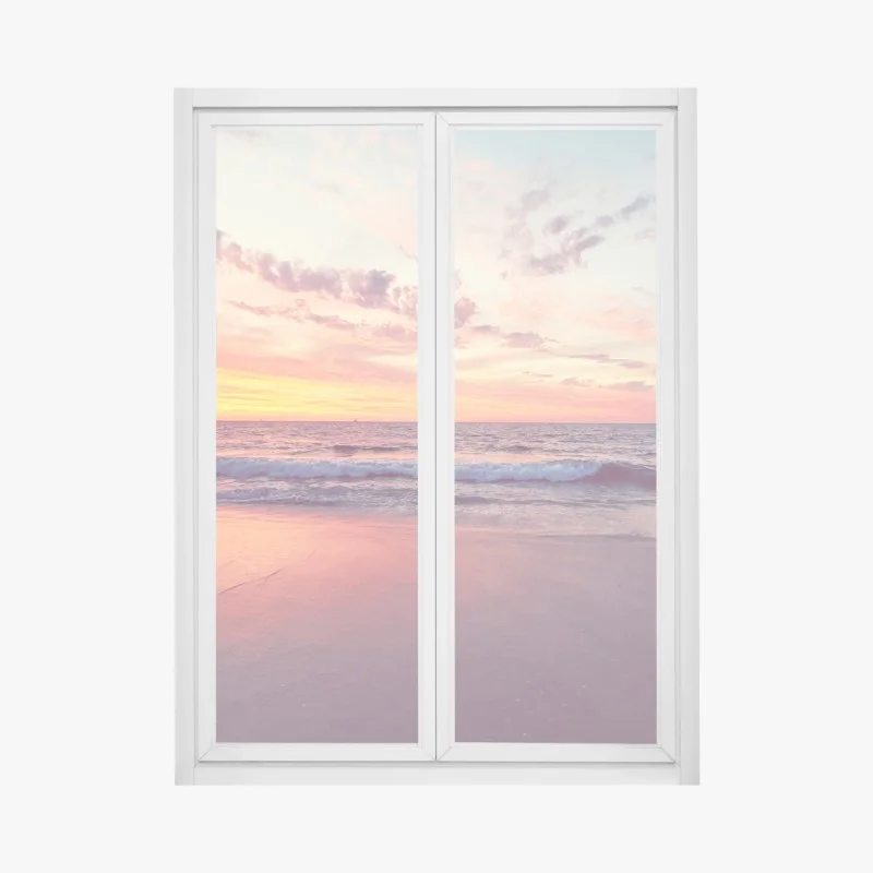 Adesivo per finestra tramonto rosa sul mare