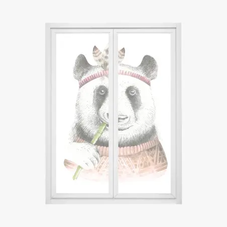 Adesivo per finestra panda in acquerello stile boho per cameretta • Wallissimo®