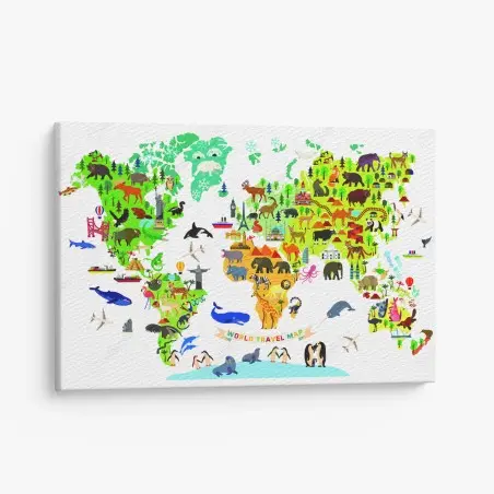 Canvas print colorful world travel map • Wallissimo®
