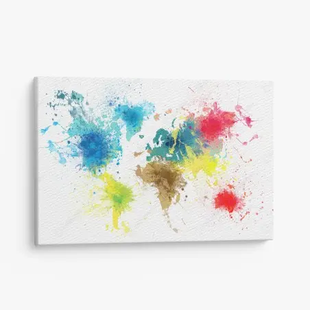 Quadro su tela mappa del mondo a schizzi di colore • Wallissimo®