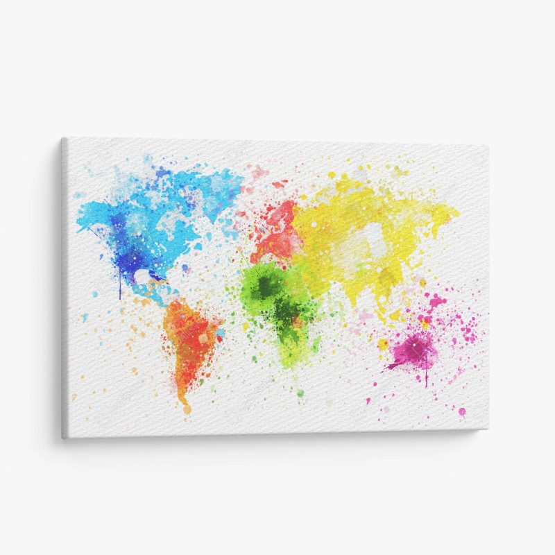 Quadro su tela mappa del mondo ad acquerello vivace