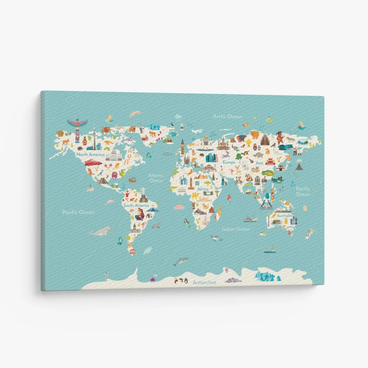 Canvas print colorful illustrated world map for kids • Wallissimo® Canvas print colorful illustrated world map for kids • Wallissimo®