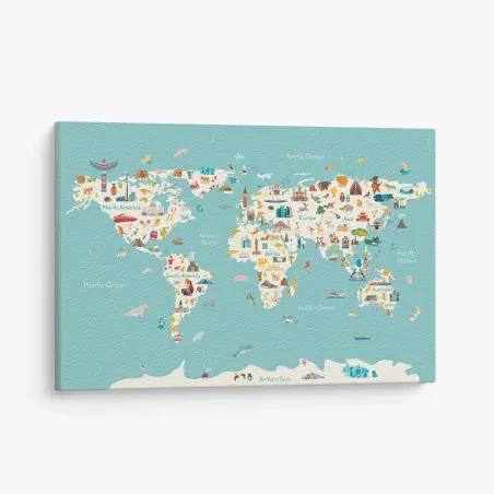Canvas print colorful illustrated world map for kids • Wallissimo®