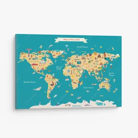 Canvas print colorful illustrated world map for kids • Wallissimo®