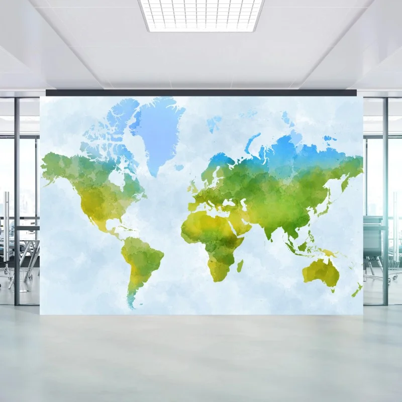 Carta da parati mappa del mondo in acquerello verde e blu