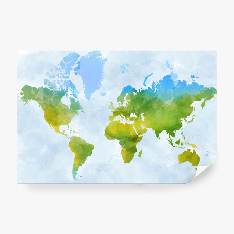 Carta da parati mappa del mondo in acquerello verde e blu