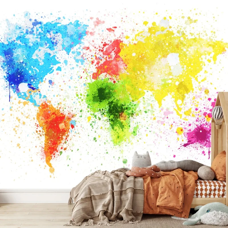 Carta da parati mappa del mondo ad acquerello vivace