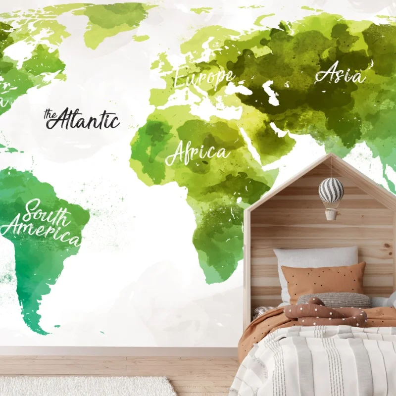 Carta da parati mappa del mondo acquerello verde