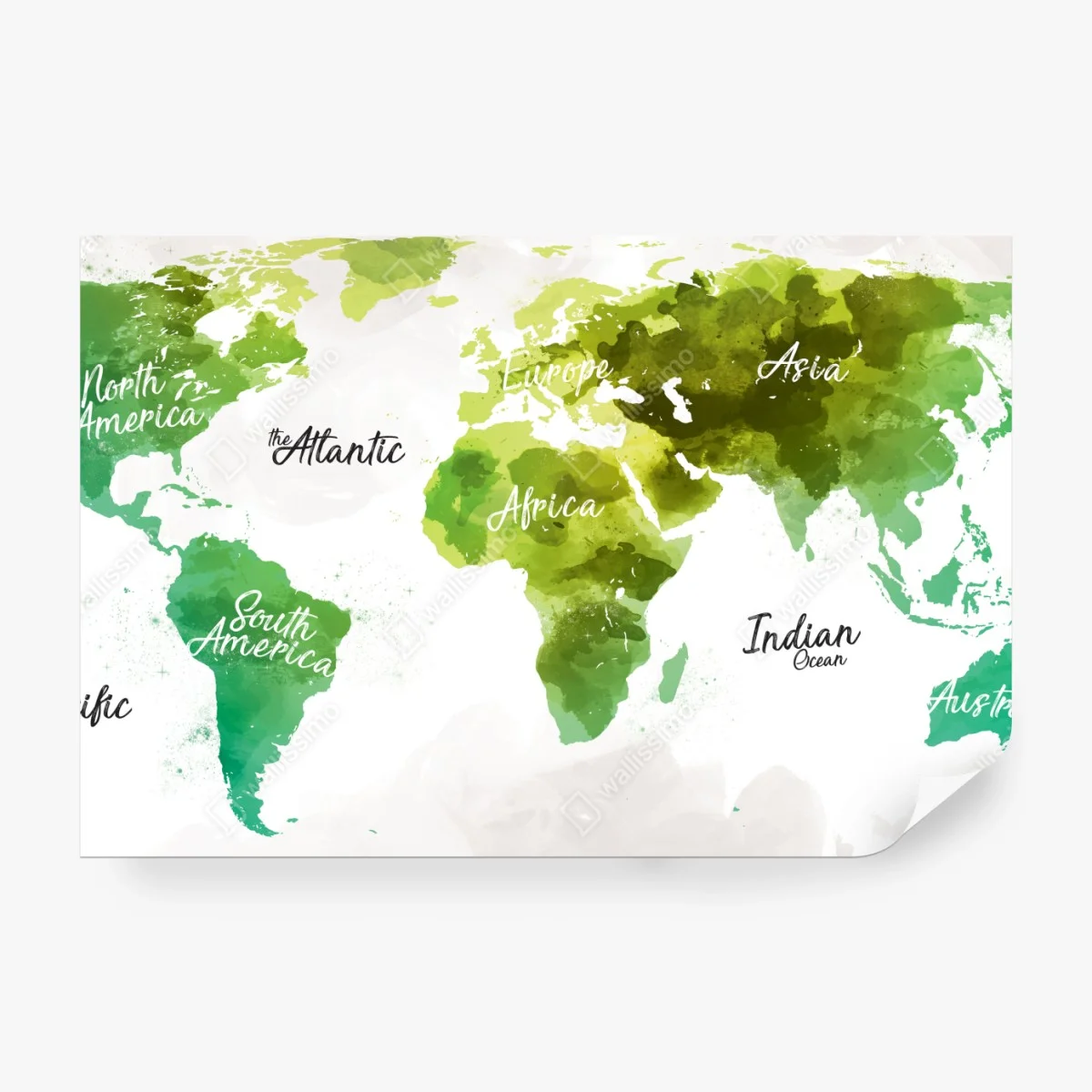 Carta da parati mappa del mondo acquerello verde • Wallissimo®