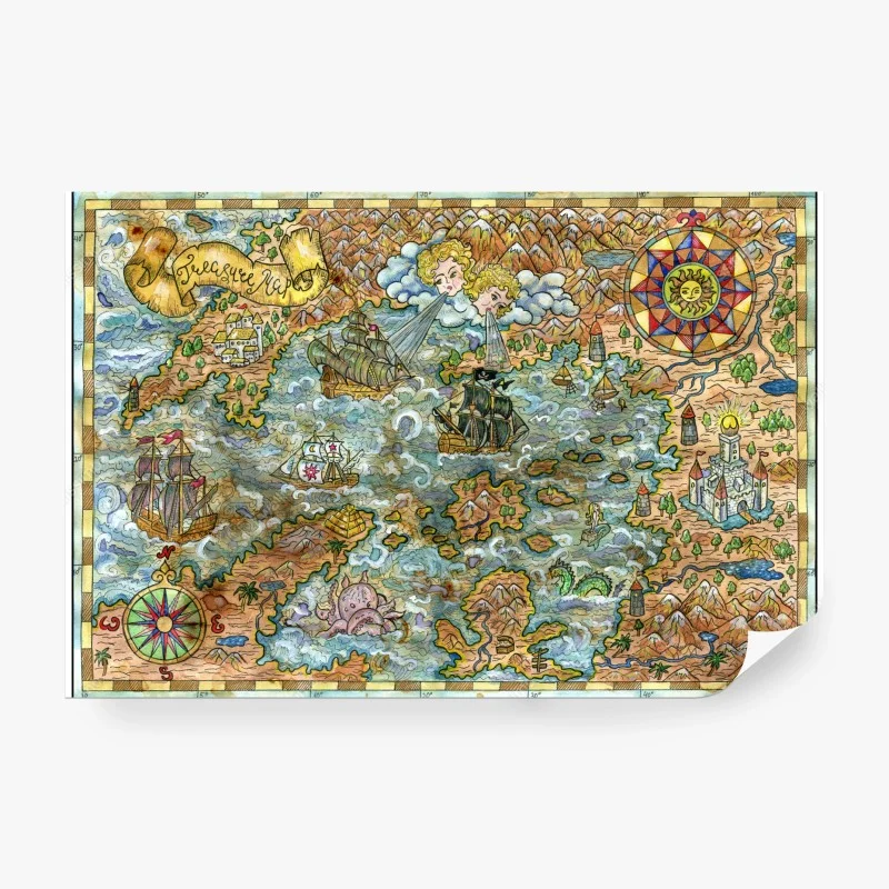 Carta da parati antica mappa del tesoro illustrata in stile vintage