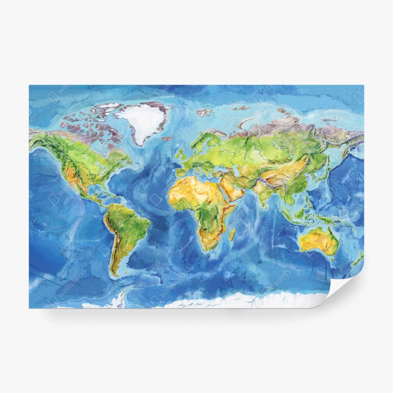 Carta da parati mappa fisica del mondo ad acquerello