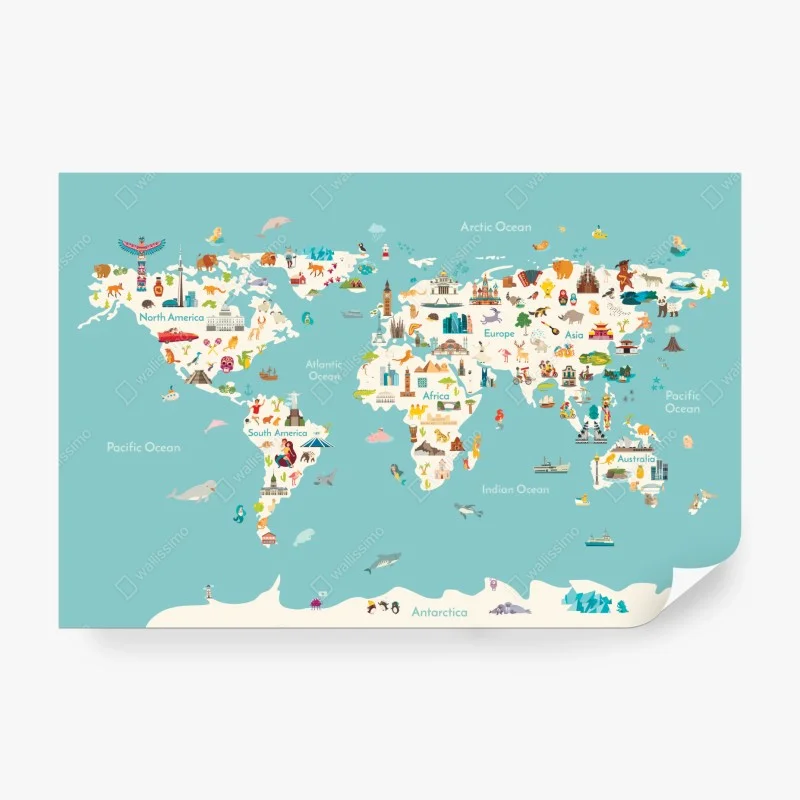 Wall mural colorful illustrated world map for kids