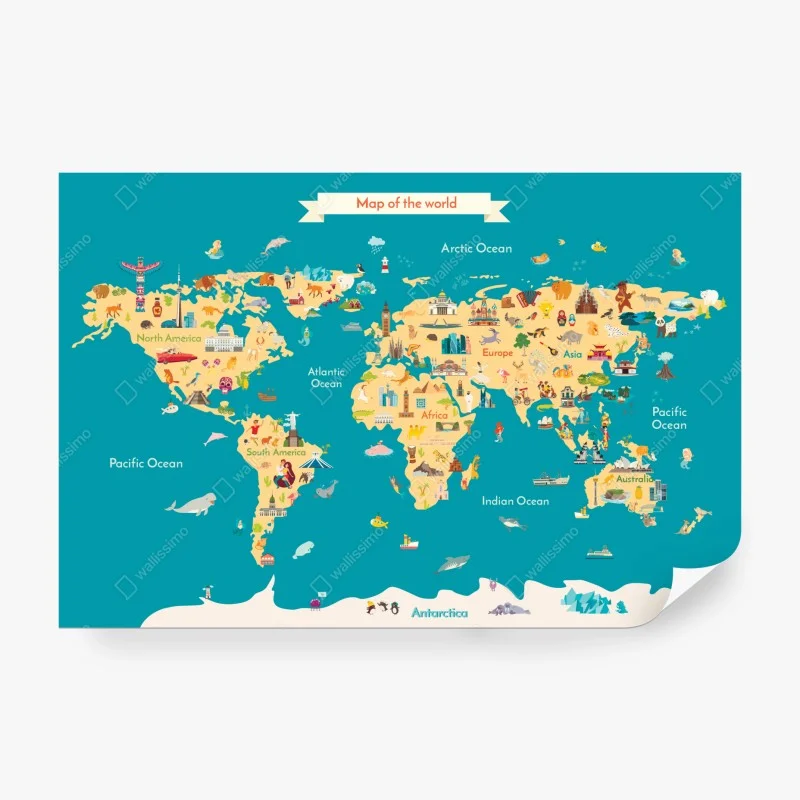 Wall mural colorful illustrated world map for kids