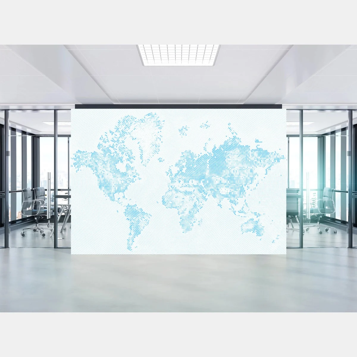 Wall mural turquoise halftone world map • Wallissimo® Wall mural turquoise halftone world map • Wallissimo®