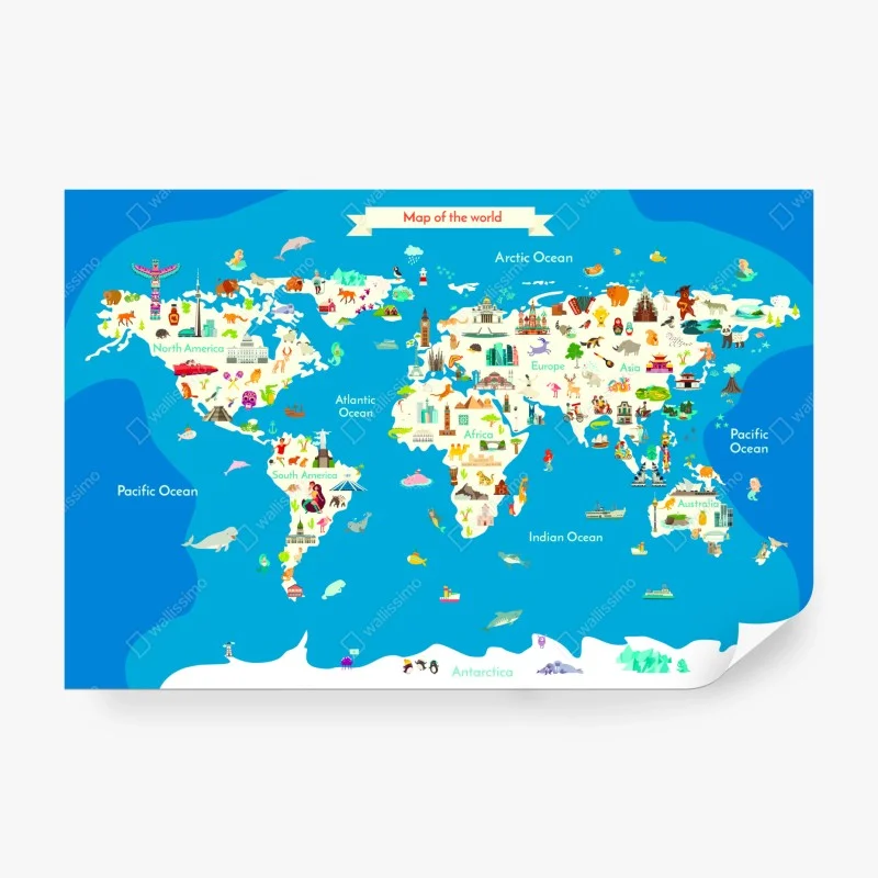 Wall mural colorful illustrated world map