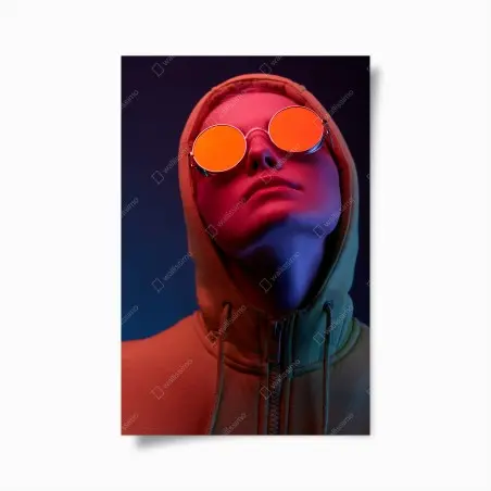Poster ritratto neon: volto con occhiali tondi • Wallissimo®
