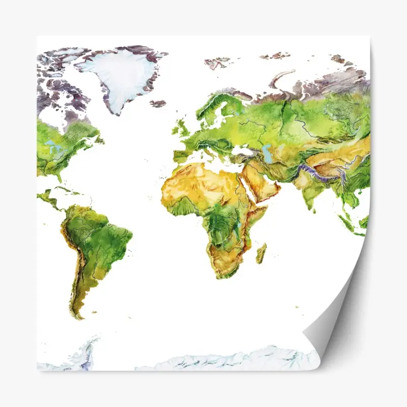 Adesivo riposizionabile mappa fisica del mondo ad acquerello