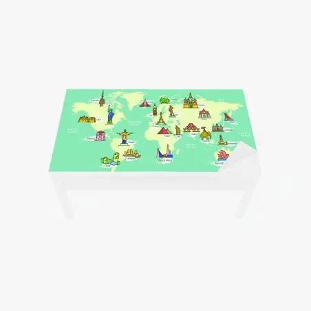 Adesivo per tavolo e scrivania mappa illustrata dei monumenti del mondo • Wallissimo®