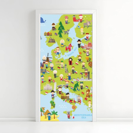 Door sticker illustrated Europe map for kids • Wallissimo®