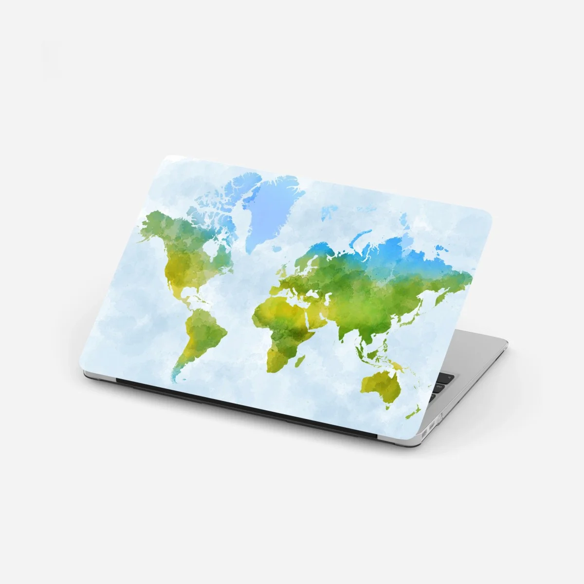 Adesivo per laptop mappa del mondo in acquerello verde e blu • Wallissimo® Adesivo per laptop mappa del mondo in acquerello verde e blu • Wallissimo®