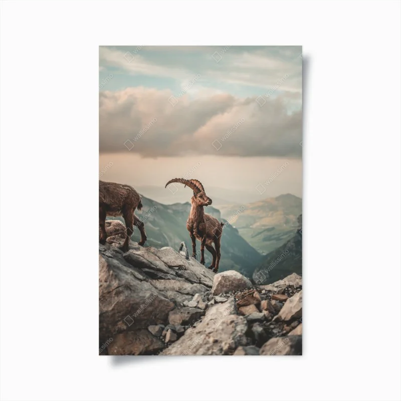 Poster stambecco sulle creste rocciose al tramonto