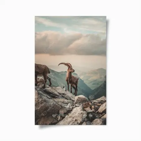 Poster stambecco sulle creste rocciose al tramonto • Wallissimo®