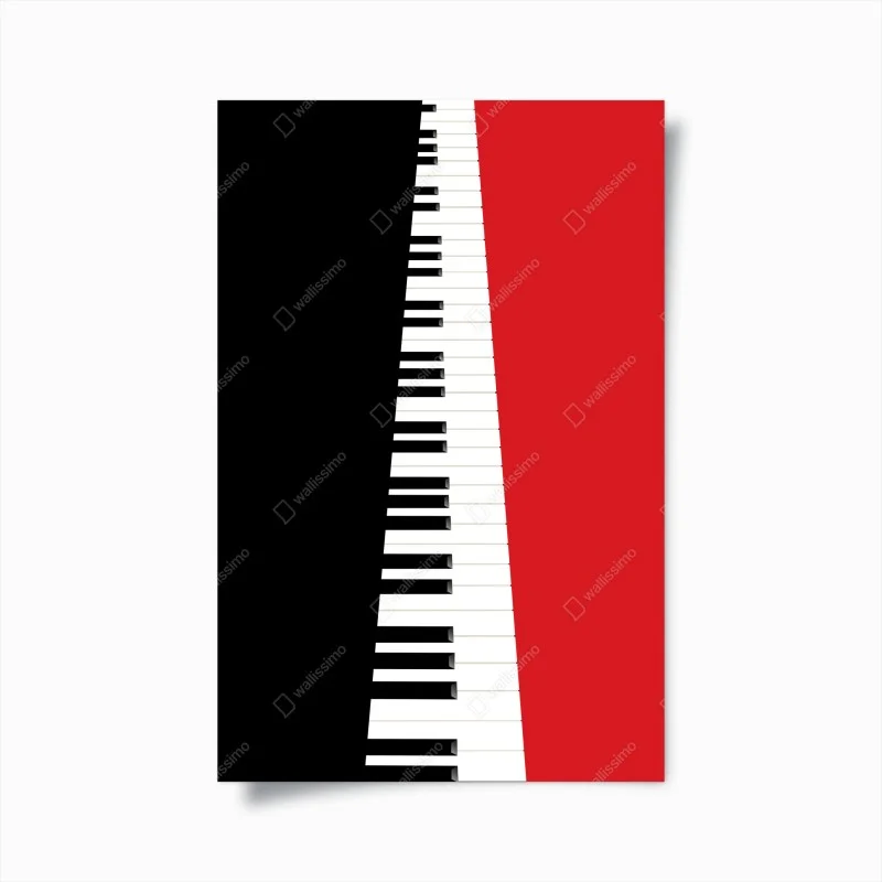Poster tastiera di pianoforte minimalista su sfondo rosso e nero