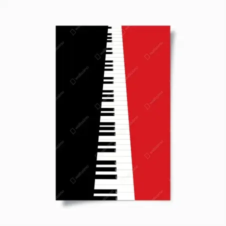 Poster tastiera di pianoforte minimalista su sfondo rosso e nero • Wallissimo®