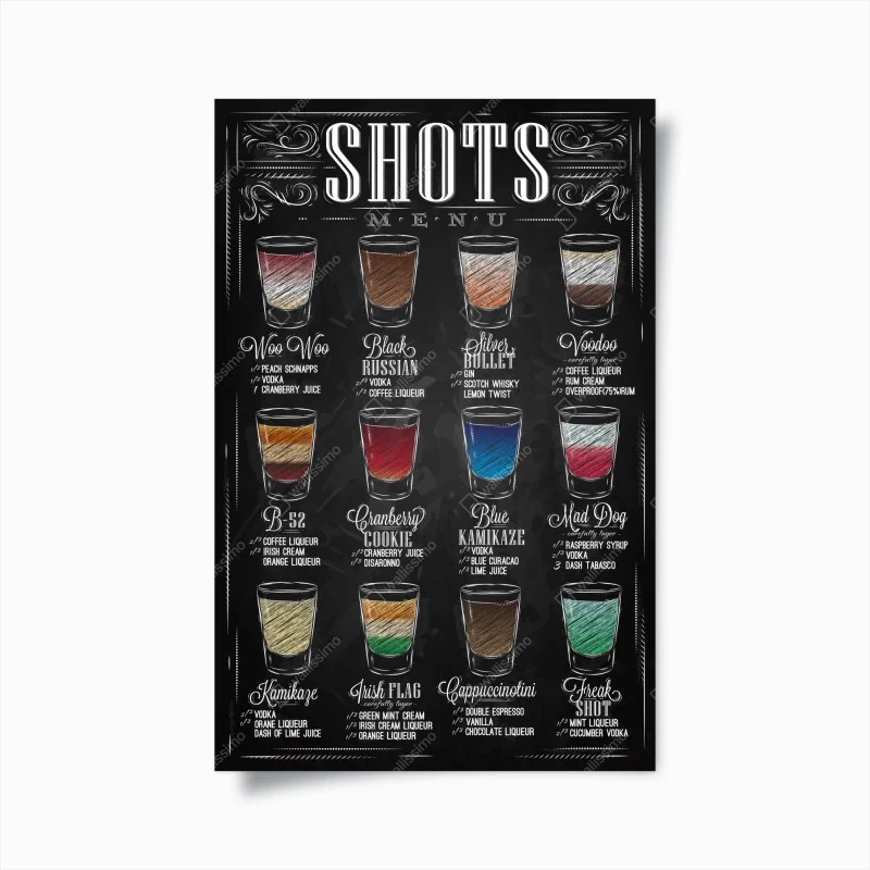 Poster menu di bicchierini in stile lavagna vintage