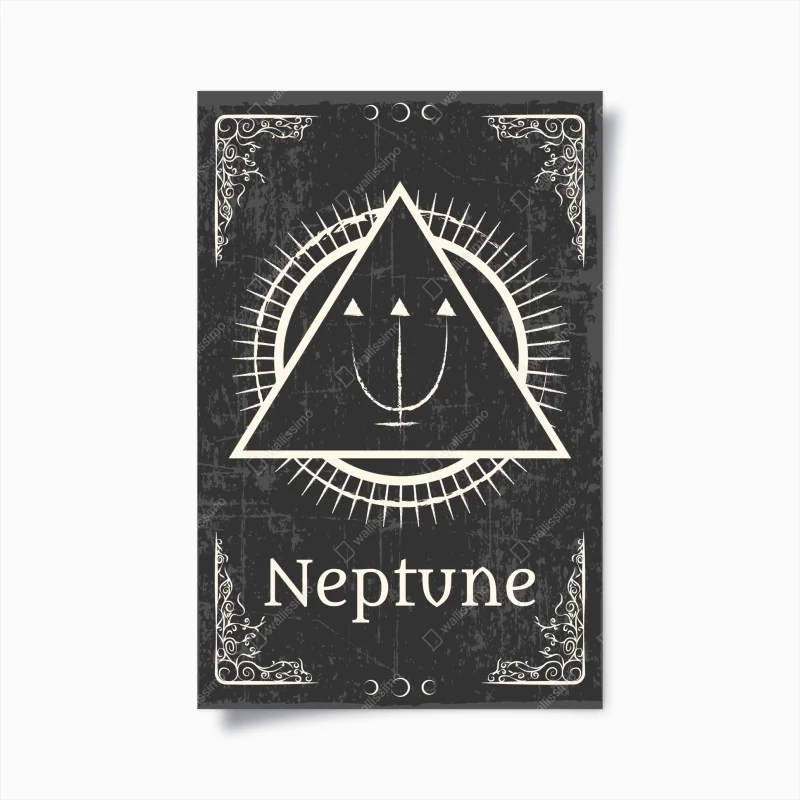 Poster emblema alchemico di Nettuno in stile vintage