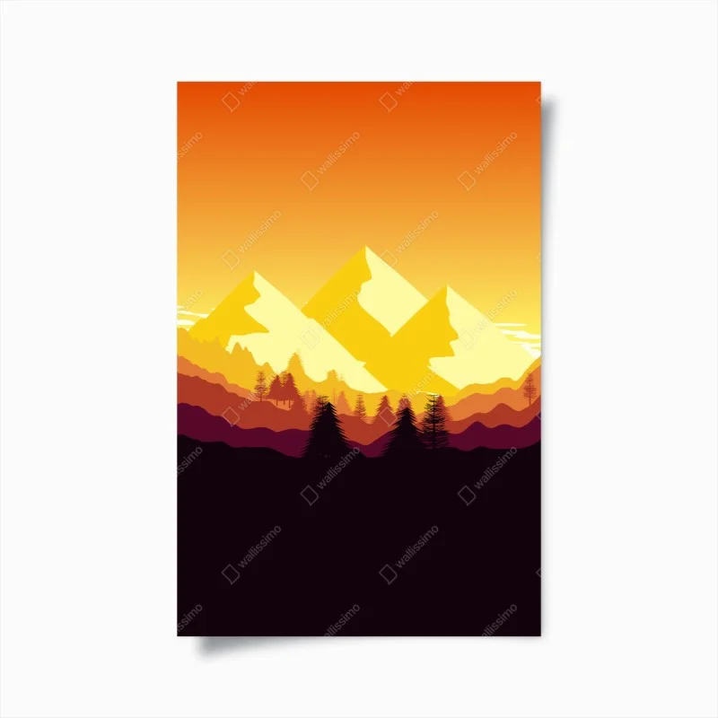 Poster tramonto dorato sulle montagne