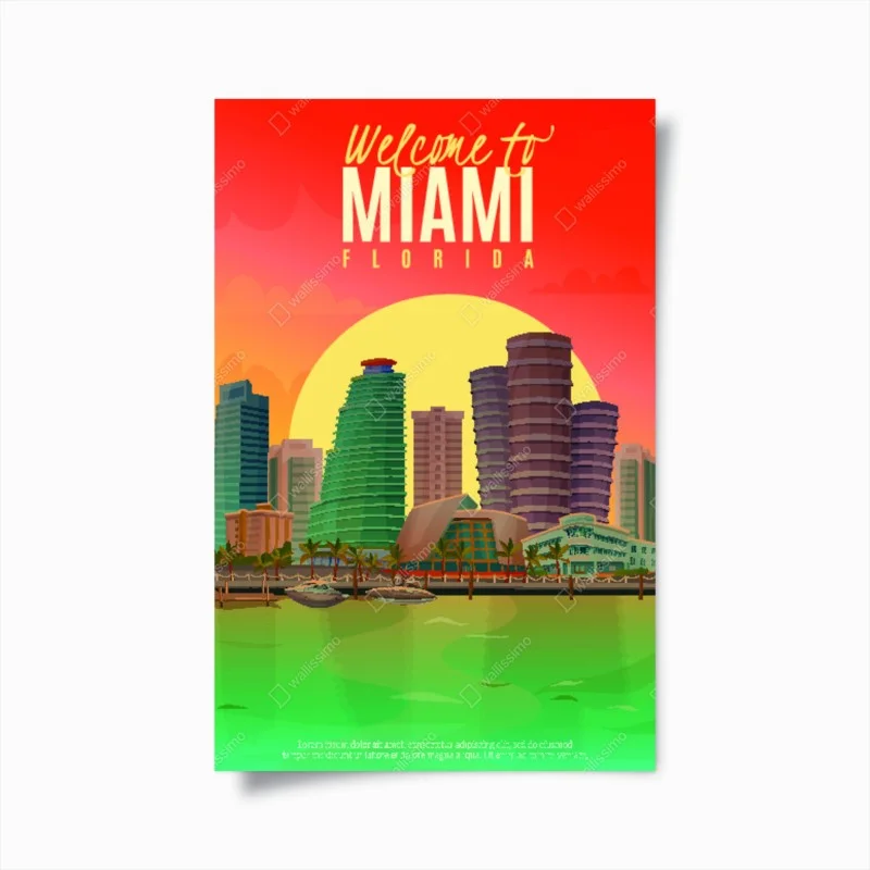 Poster benvenuto a Miami: skyline al tramonto