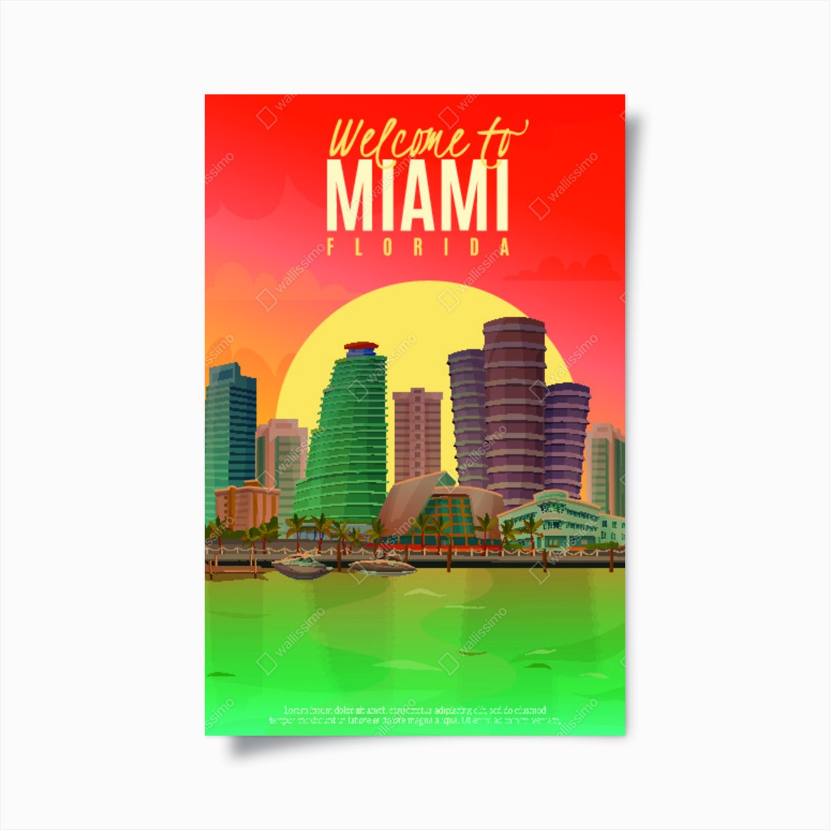 Poster benvenuto a Miami: skyline al tramonto • Wallissimo®
