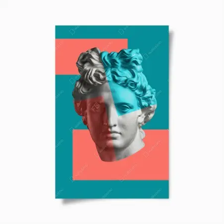 Poster busto classico in chiave pop su sfondo colorato • Wallissimo®